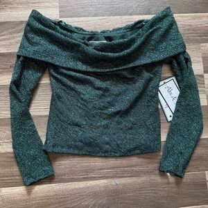 Alex and Sophia Green holiday glitter Off-the-Shoulder Sweater
